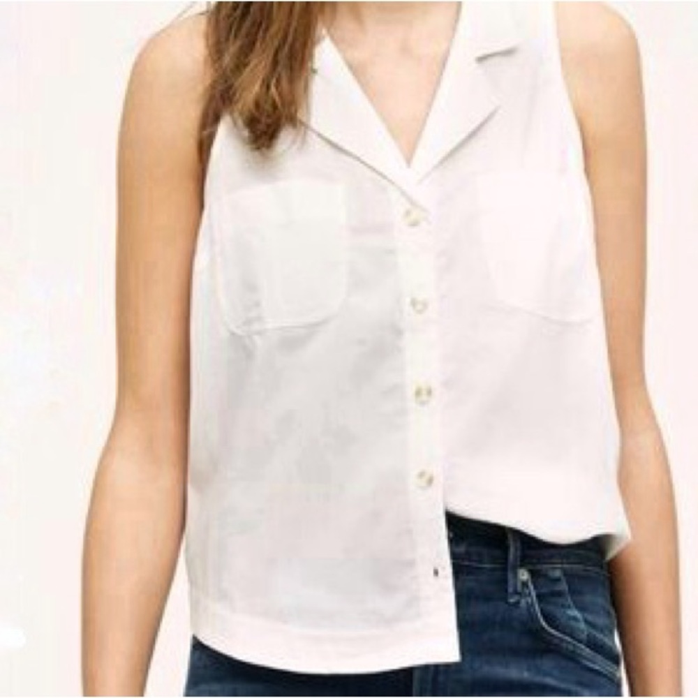 HD in Paris White Sleeveless Button-Down Shirt Collar Tank Top Shirt Pockets 2